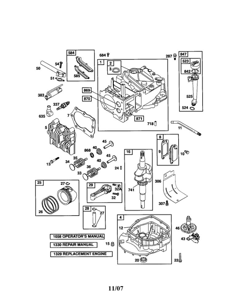Cylinder/Crankshaft/Sump Diagram and Parts List for 124T05-0848-EA  Briggs and Stratton Engine